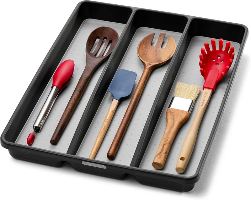 madesmart Classic Utensil Tray Granite | CLASSIC COLLECTION | 3-Compartments | Kitchen Organizer | Non-slip Lining and Rubber Feet | Easy to Clean | BPA-Free Large Black - Image 1